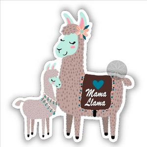 Mama Llama mother and baby vinyl sticker car stickers, laptop, notebooks and more 84 x 91 mm ( 3.4 x 3.7 inches)