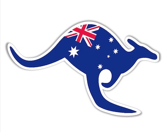 Aussie Kangaroo with Australian flag vinyl sticker Australia Oz Approximately 130 mm x 85 mm (5.2 x 3.4 inches)