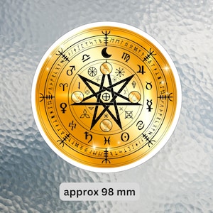 Golden septagram heptagram sticker. Seven pointed symbol, Quality waterproof vinyl laptop, water-bottle   Approx. 98 mm  ( 3.9 inches)