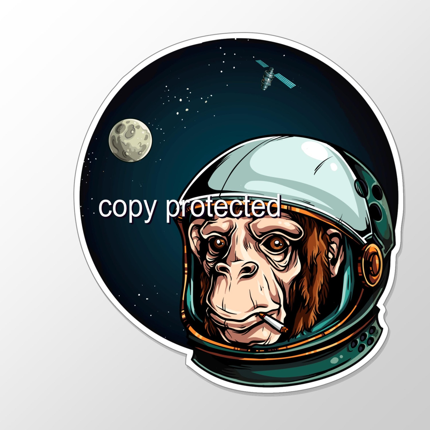 Space Monkey Astronaut.chimp With Cigarette Decal / Car Bumper Sticker. Approximately 89 Mm X 91 Mm ( 3.5 X 3.6 Inches)