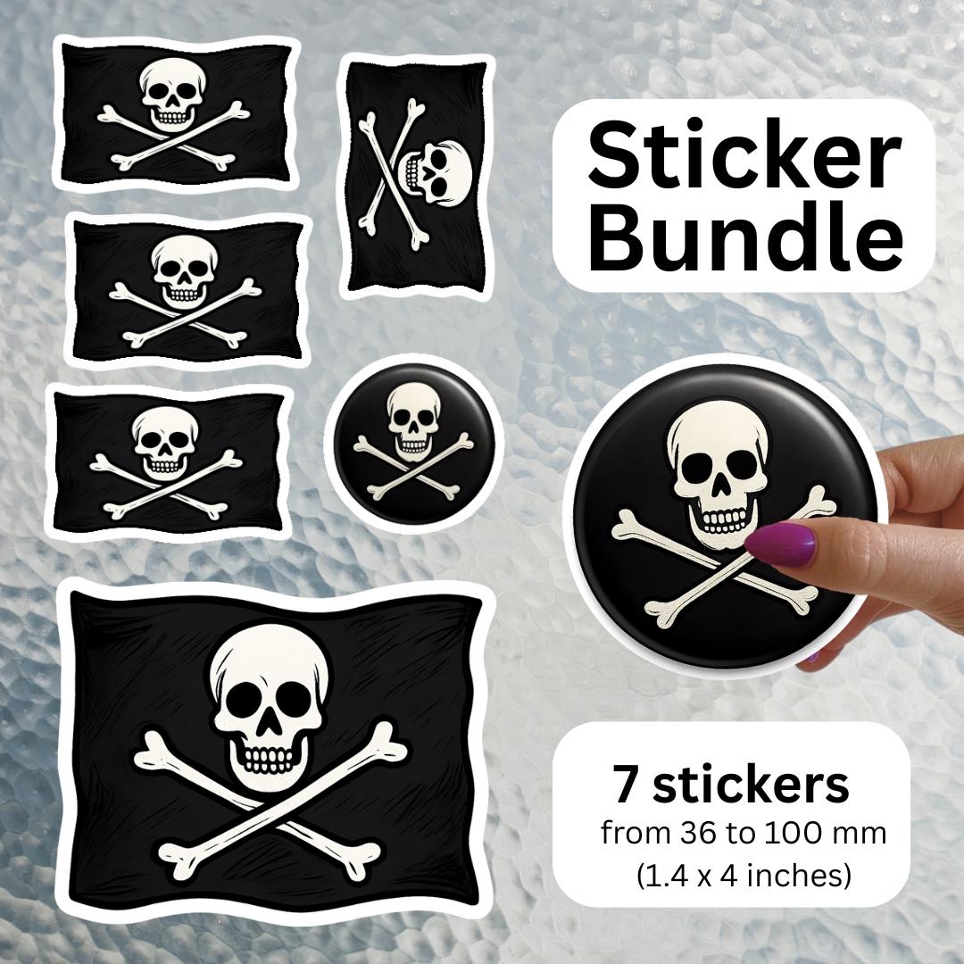 Jolly Roger Pirate Flag Sticker Set – Skull & Crossbones Vinyl Decals ...