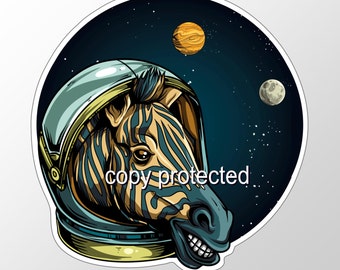 Space Astronaut Zebra in Helmet decal /  car  bumper sticker. Approximately 89 mm x 91 mm  ( 3.5 x 3.6 inches)