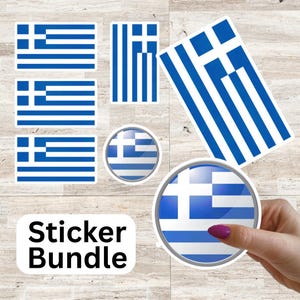 Greek Flag Sticker Set, 7pc Assorted Sizes  Vinyl Stickers for Laptop, Water Bottle, Car, & More. Quality waterproof vinyl
