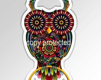 Colorful Owl decorated zentangle style vinyl car  bumper sticker. Approximately 82 x 138 mm ( 3.2 x 5.4 inches)