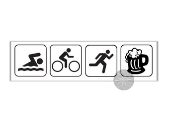 funny bumper sticker triathlon swim bike run beer  200 mm vinyl stickers for athlete running iron man marathon triathlete gift