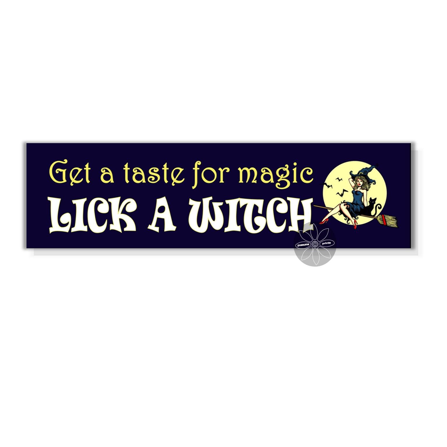 get a taste for magic lick a witch navy background funny vinyl bumper sticker pagan wiccan 200 mm x 52 mm ( 8 x 2 inches)