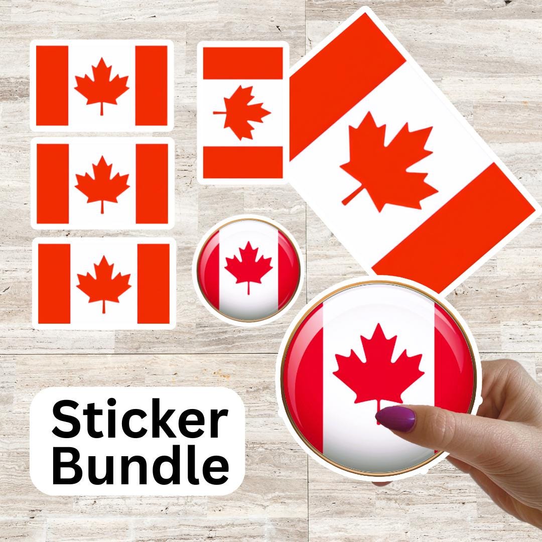 Canadian Flag Sticker Set, 7 Pc Assorted Sizes Flag of Canada Vinyl ...