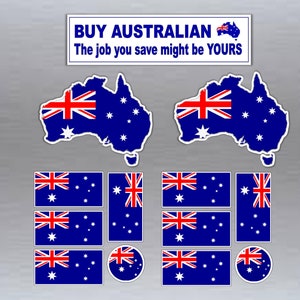 Australian flag patriotic set of 13 stickers,  flags, maps and buy Australian bumper sticker