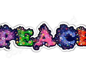 peace vinyl sticker spelt out in flowers hippie / hippy style for cars, laptops, vans. Approximately 180 mm approx  ( 7.2  inches )