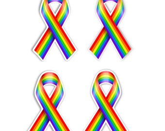 4 small rainbow flag ribbon 50 mm vinyl stickers set of 4 gay rights equality LGBTI