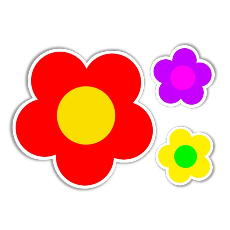 flower stickers red yellow purple simple hippie style flower power vinyl stickers car laptop Sizes 45 to 89 mm each 1.8 to 3.5 inches image 1