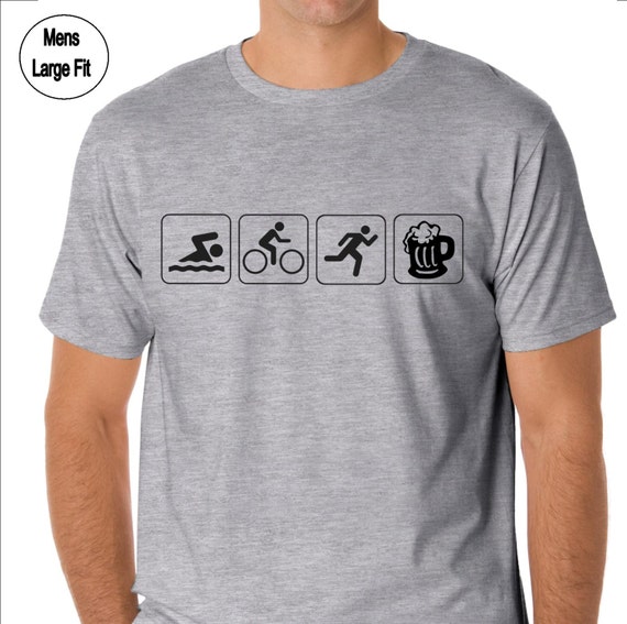Funny sports tshirt. Triathlete. Swim Bike Run Beer Symbols. Etsy