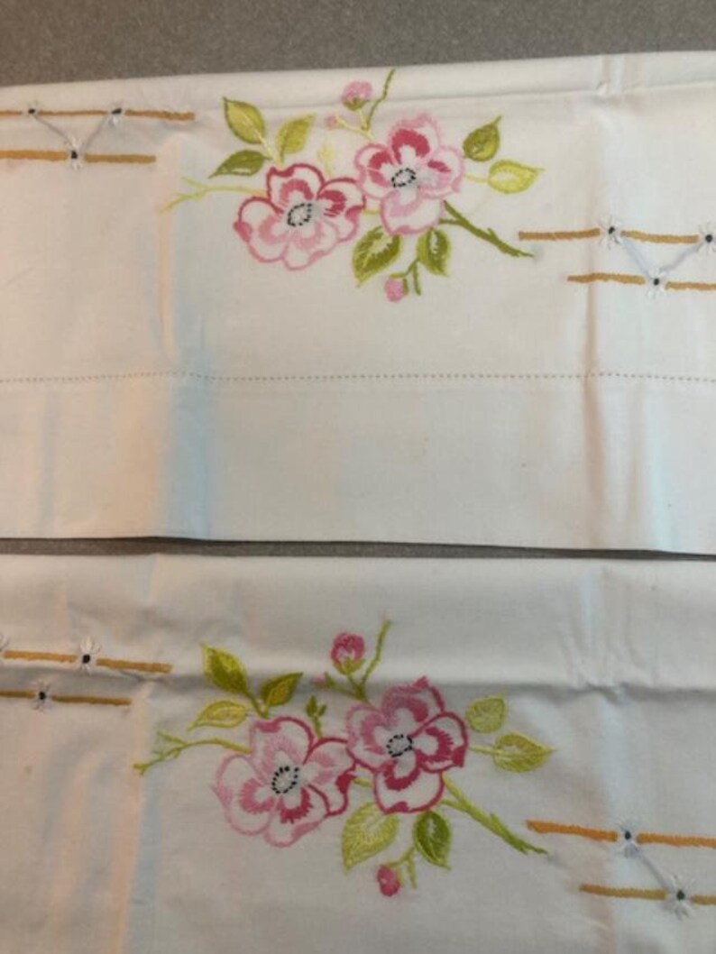 Matching Pair Vintage Hand Embroidery Pillow Cases. Lovely Etsy