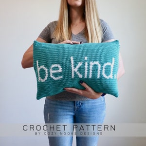 Be Kind Pillow Crochet Pattern, Pillow Crochet Pattern, Modern Pillow Crochet Pattern, Crochet Pillow, Home Decor, Beginner Crochet