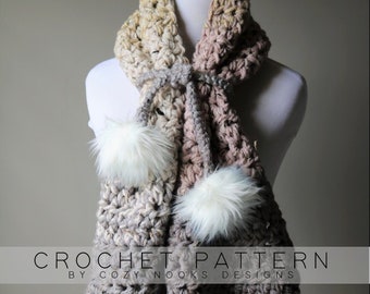 Chunky Faux Fur Pom Pom Scarf Pattern, Chunky Crochet Scarf Pattern, Bulky Scarf Pattern, Crochet Scarf Pattern, Easy Crochet