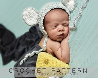 Mouse Hat and Cheese Rattle Pattern, Crochet Mouse Hat Pattern, Crochet Mouse Pattern, Crochet Baby Mouse Pattern, Swiss Cheese