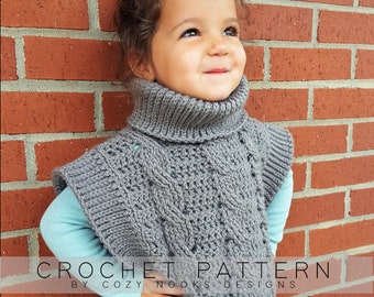 Cowl Pullover, Sweater Crochet Pattern, Crochet Pattern Girl, Fall, Toddler Sweater Pattern, Child, Preschooler, Children, Wood Button