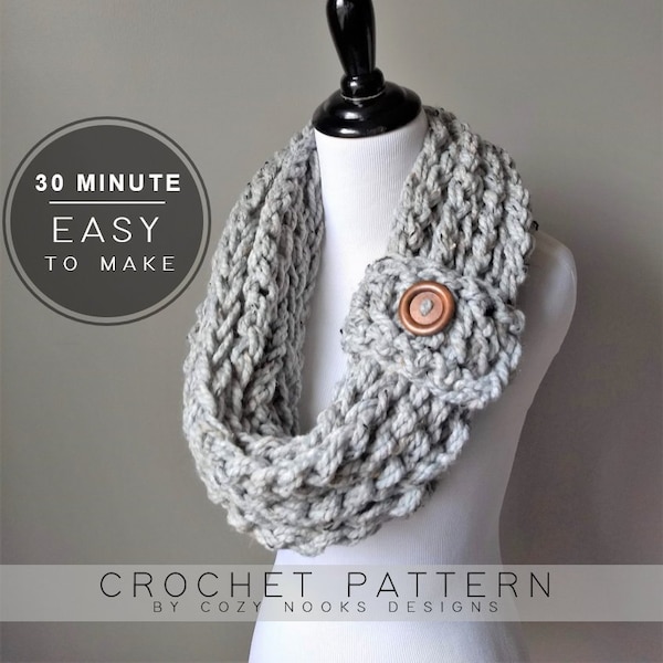 Quick Rope Scarf Crochet Pattern, Easy Scarf Crochet Pattern Chunky Infinity Scarf Pattern, Bulky Infinity Scarf Pattern, Easy Crochet