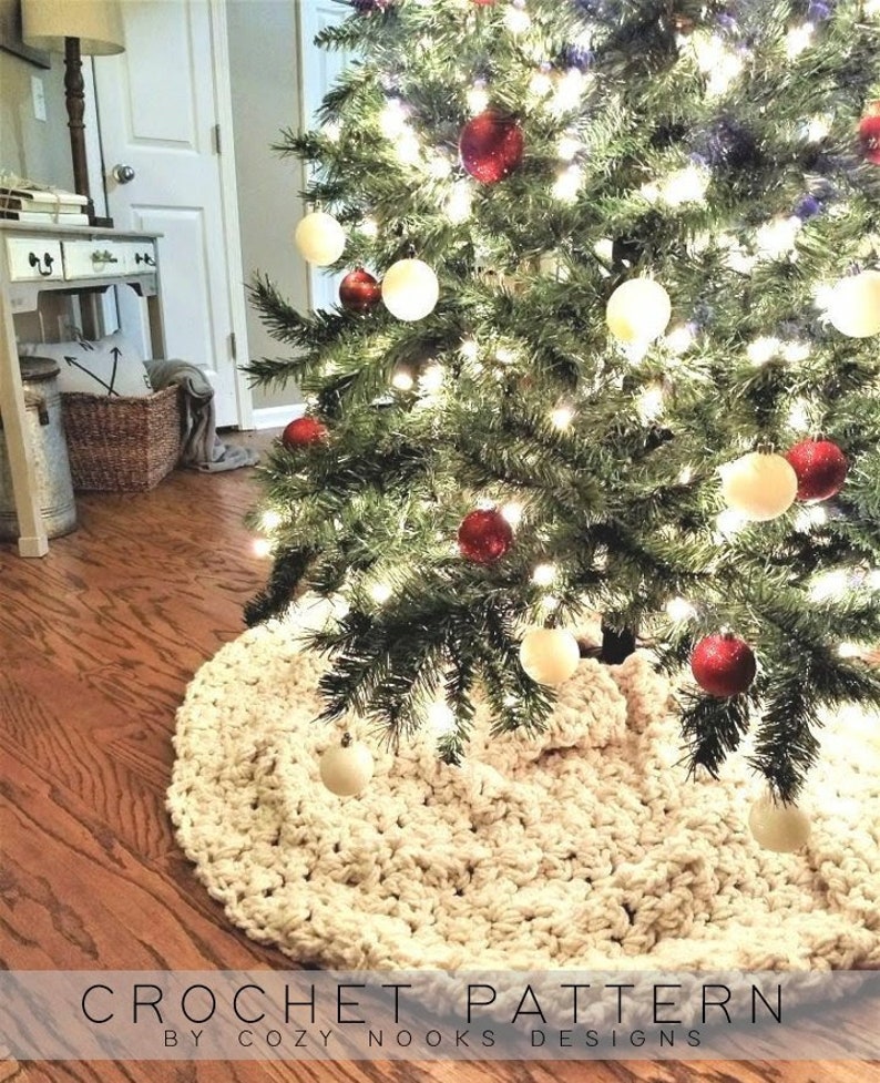 Snow Flurry Tree Skirt Crochet Pattern, Farmhouse Decor, Tree Scarf, Rustic Christmas Decor, Crochet Christmas Pattern, Magnolia, Farm image 1