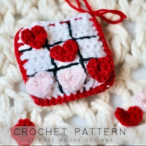 Valentine&#39;s Day Crochet Pattern, Valentines Tic Tac Toe on the Go, Crochet Valentine&#39;s Day Gift, Easy Crochet Pattern, Crochet School Gifts