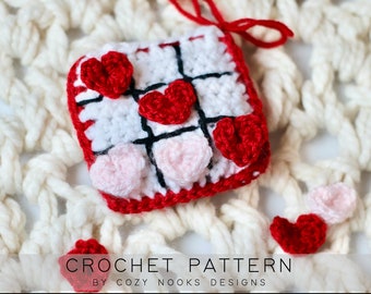 Patrón de tres en raya de ganchillo para el Día de San Valentín: Regalo fácil para la escuela (Patrón en PDF)