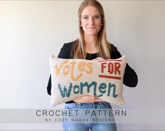 Votes for Women Pillow Crochet Pattern, International Women's Day Crochet Pattern, Womens Pillow Crochet Pattern, Crochet Pillow, Tapestry