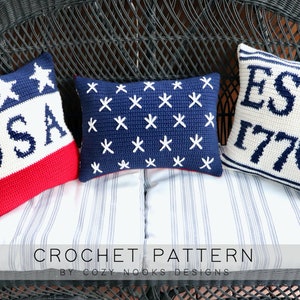 CROCHET BUNDLE, Freedom Pillow Crochet Pattern, USA Stars Pillow, 1776 Pillow, Fourth of July Crochet, Crochet for 4th of July, Intarsia