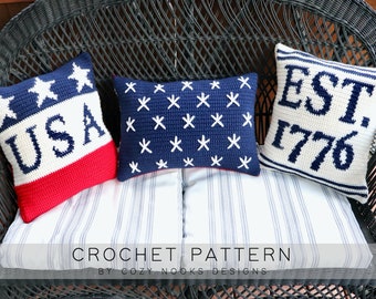 CROCHET BUNDLE, Freedom Pillow Crochet Pattern, USA Stars Pillow, 1776 Pillow, Fourth of July Crochet, Crochet for 4th of July, Intarsia
