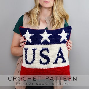 USA Stars Pillow Crochet Pattern, Crochet Pillow, Fourth of July Crochet, Crochet for 4th of July, Home Decor, Intarsia Crochet, USA Pillow