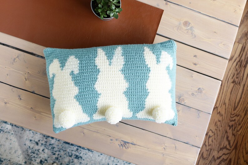 Easter Tails Pillow Crochet Pattern, Pillow Crochet Pattern, Modern Pillow Crochet Pattern, Crochet Pillow, Home Decor, Beginner Crochet image 2