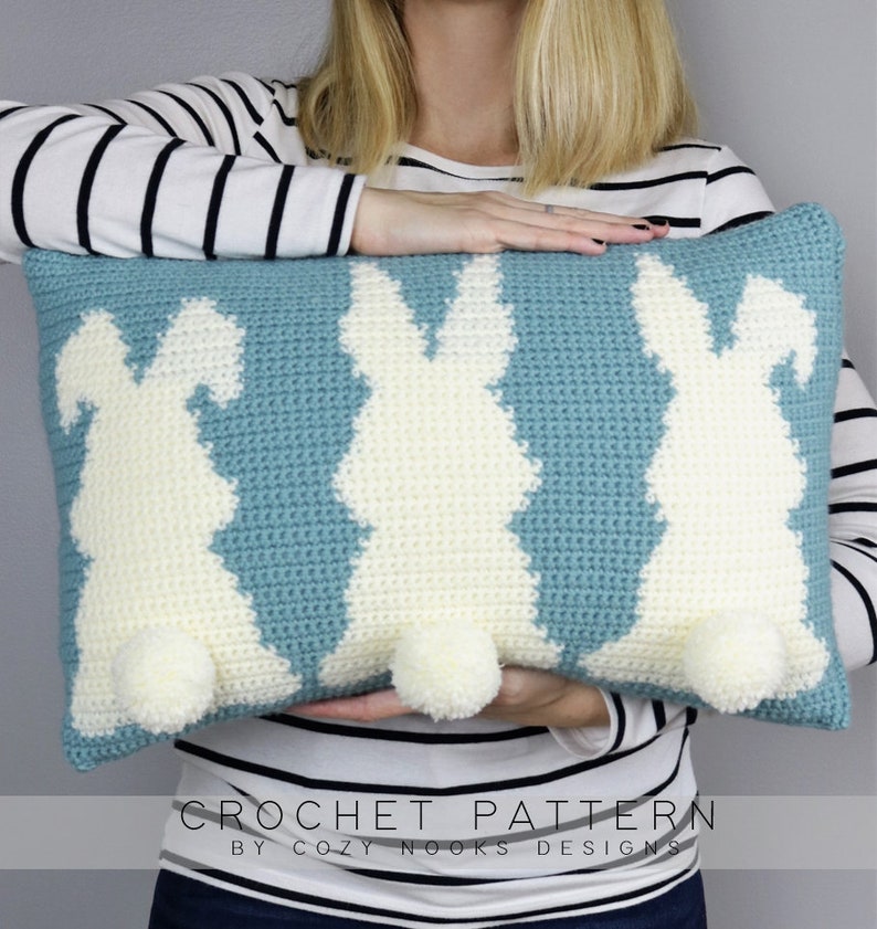 Easter Tails Pillow Crochet Pattern, Pillow Crochet Pattern, Modern Pillow Crochet Pattern, Crochet Pillow, Home Decor, Beginner Crochet image 1