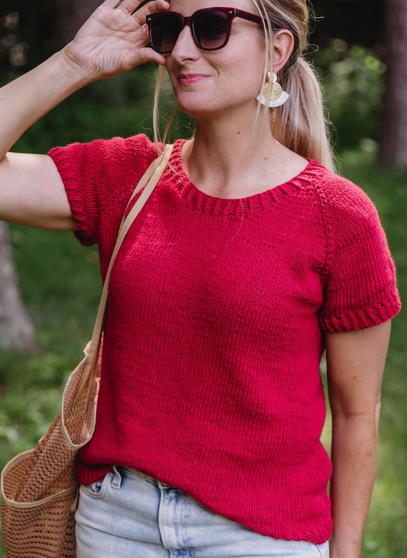 Beginner Knit Top Pattern: Easy Street Tee, Raglan Shirt (PDF Pattern, 9 Sizes)