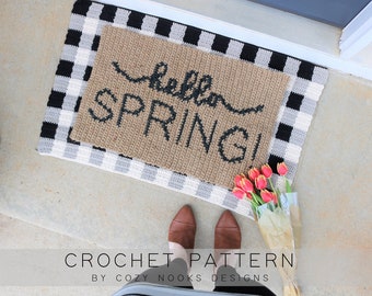 Hello Spring Mat Crochet Pattern, Spring Crochet Pattern, Easter Crochet Pattern, Crochet Spring Pattern, Crochet Home Decor, Crochet Rug