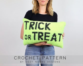 Trick or Treat Pillow Crochet Pattern: Halloween Home Decor (PDF Pattern)