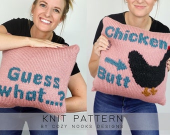 Chicken Butt Pillow Knit Pattern, Pillow Knit Pattern, Modern Pillow Knit Pattern, Crochet Pillow, Home Decor, Beginner Knit