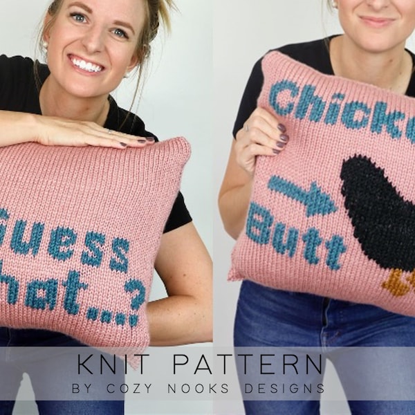 Chicken Butt Pillow Knit Pattern, Pillow Knit Pattern, Modern Pillow Knit Pattern, Crochet Pillow, Home Decor, Beginner Knit