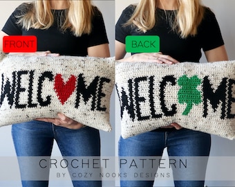 Valentine St Patrick's Day Welcome Pillow Crochet Pattern, Valentine Crochet Pattern, St Patrick's Day Crochet Pattern, Crochet Pillow