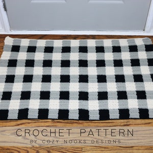 Buffalo Plaid Rug Crochet Pattern, Modern Farmhouse Decor, Buffalo Check Rustic Decor, Crochet Farmhouse Rug, Crochet Rug, Magnolia, Farm