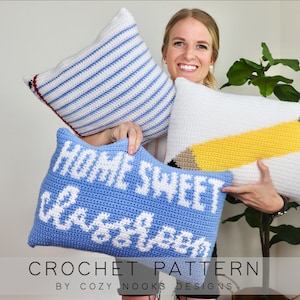 Back to School Pillow Set Crochet Pattern, Teacher Crochet Pattern, Classroom Decor, Teacher Gift, Teacher Appreciation, Classroom Gift