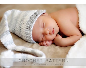 Newborn Long Tail Hat Pattern, Baby Long Tail Hat Pattern, Newborn Crochet Hat Pattern, Baby Crochet Hat Pattern, Newborn Longtail Hat