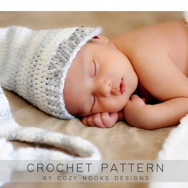 Newborn Long Tail Hat Pattern, Baby Long Tail Hat Pattern, Newborn Crochet Hat Pattern, Baby Crochet Hat Pattern, Newborn Longtail Hat