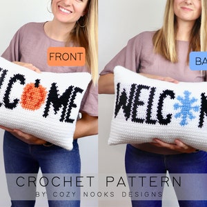 Fall Winter Welcome Pillow Crochet Pattern, Autumn Crochet Pattern, Winter Crochet Pattern, Crochet Pillow, Beginner Crochet, Winter Fall