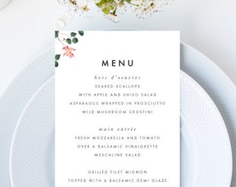 Modern Delicate Floral Wedding Menu // 4x9 DIY DIGITAL Menu // Wedding Menu, Whimsical Wedding, Modern Wedding