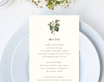 Minimal Vintage Botanical Wedding Menu // 4x9 DIY DIGITAL Menu // Wedding Menu, Whimsical Wedding, Modern Wedding