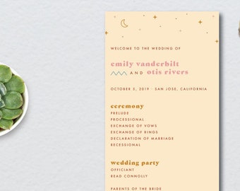 Retro Camp Icon Wedding Program // 4x11 // DIY DIGITAL File Program // Day Of Wedding, Wedding Timeline