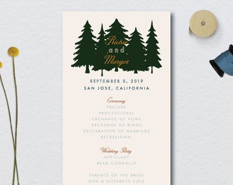 Wes Anderson Forest Wedding Program // 4x11 // DOWN PAYMENT Towards Printed Programs // Day Of Wedding, Wedding Timeline