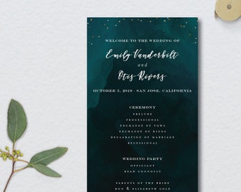 Moody Night Sky Wedding Program // 4x11 // DIY DIGITAL File Program // Day Of Wedding, Wedding Timeline