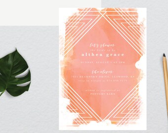 Modern Geometric Watercolor Bridal Shower Invitation // 5x7 DIY PRINTABLE Invitation // Bridal Shower, Shower the Bride