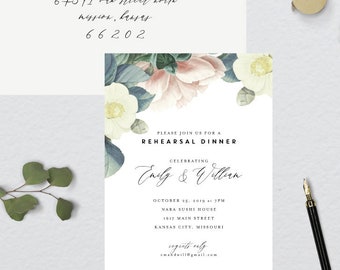 Chic Vintage Botanical Rehearsal Dinner Invitation // 5x7 DIY PRINTABLE // Rehearsal Dinner