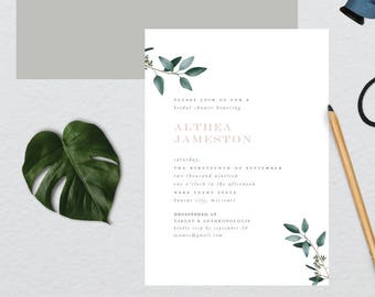 Modern Minimalist Botanical Bridal Shower Invitation // 5x7 PRINTED Set of 10 Cards + Envelopes // Bridal Shower, Shower the Bride